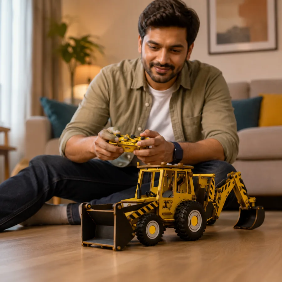 Driving the finished RC JCB with the wireless remote