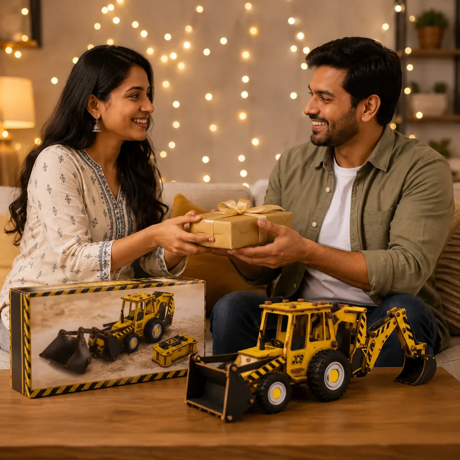 The DIY RC JCB Kit, gift-ready in its box